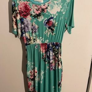Green, floral maxi dress